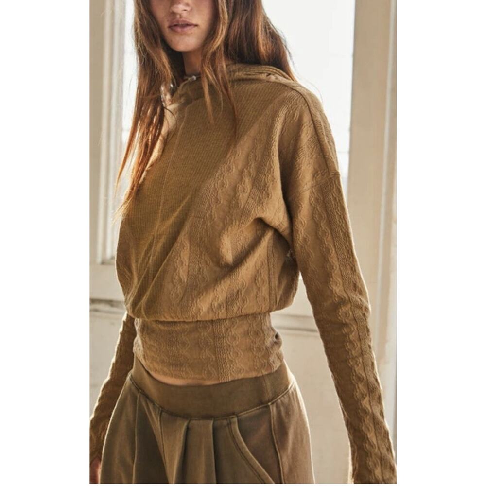 FP Movement Tap In Cable Hooded Pullover M Bistro Tan